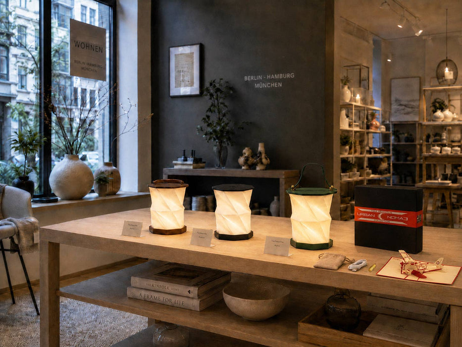 NOMAD‑Serie | Tragbare Origami‑Lampe – Ein handgefaltetes Geschenk des Lichts: Walnuss (Massivholz)