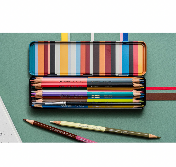 Caran d’Ache Paul Smith Set - 12 Farbstifte Bicolor & 1 Pinsel 