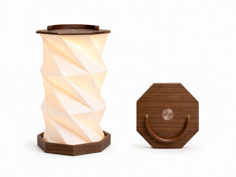 NOMAD‑Serie | Tragbare Origami‑Lampe – Ein handgefaltetes Geschenk des Lichts: Walnuss (Massivholz)