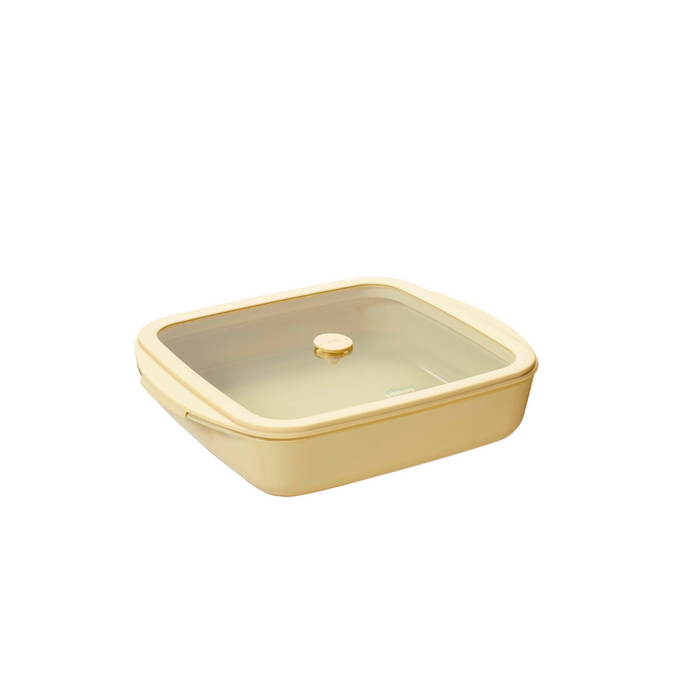 Pebbly Quadratische Glas-Auflaufform mit Deckel - 1,6 l - Egg Shell