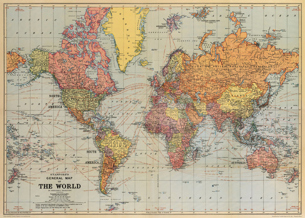 Cavallini Geschenkpapier/Poster Stanford´s General Map Of The World