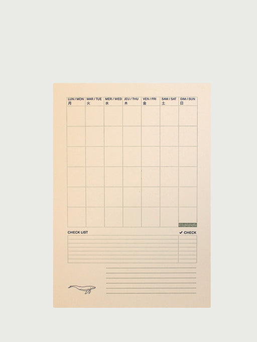 Monthly Calendar trilingual ivory Whale